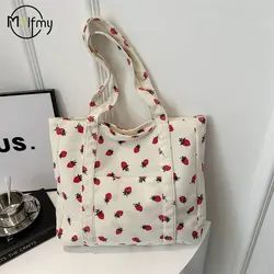 Bolsa de veludo morangos bolsa de praia elegante versátil bolsa de ombro grande capacidade simples commuter bolsa tote feminina bolsos