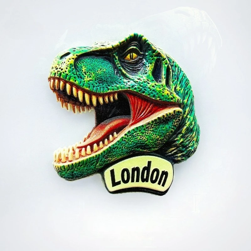 

London Dinosaur Fridge Magnet - Iconic 3D Green Skull Souvenir Unique Museum Gift for Travel & Prehistoric Lovers Decor