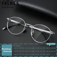 Gafas de lectura redondas de titanio puro para hombres y mujeres, gafas graduadas para presbicia de enfoque único a la moda, antiluz azul