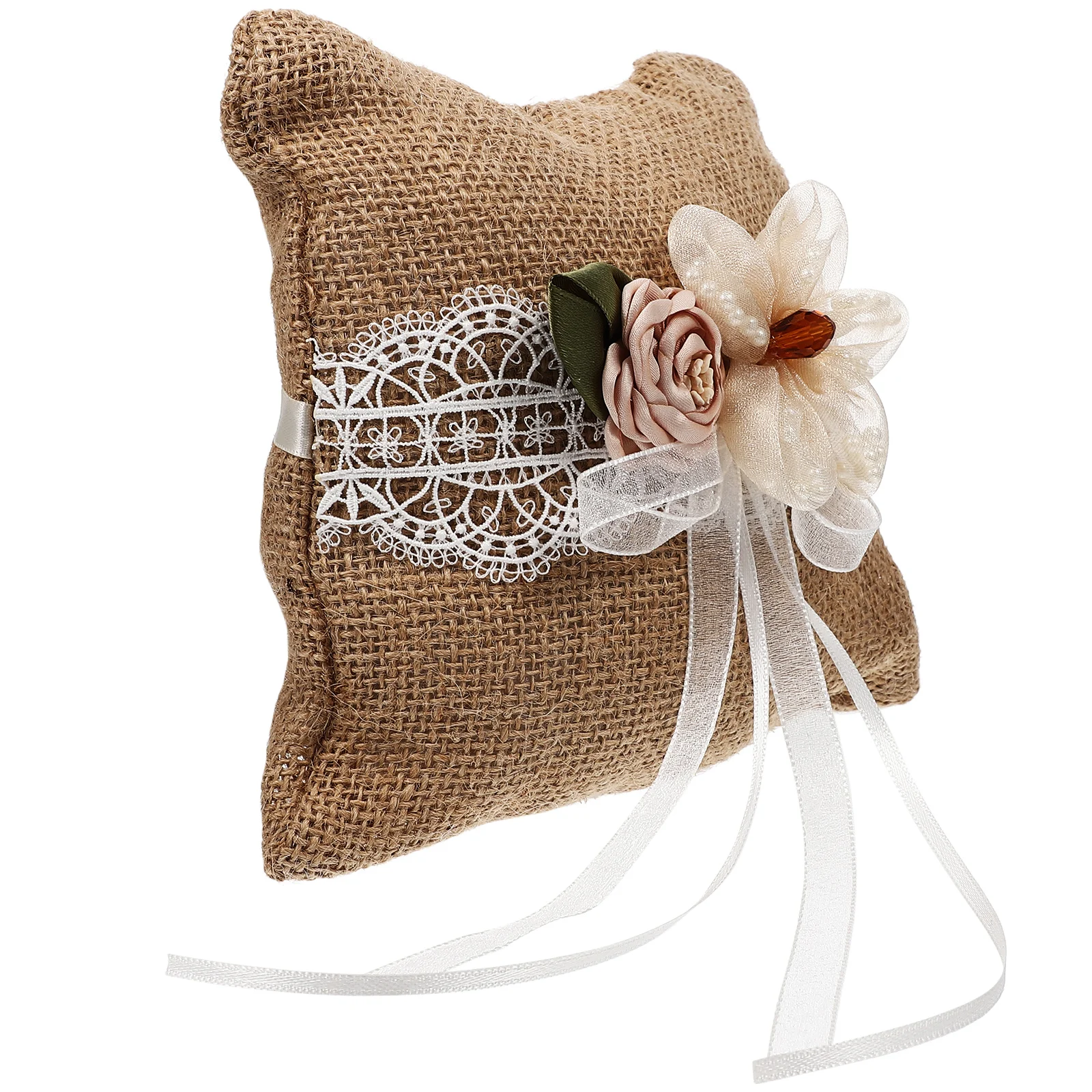 

Rustic Wedding Ring Pillow Flower Basket Retro Ring Holder Soft Material Perfect for Weddings Anniversaries Bridal Decor Party