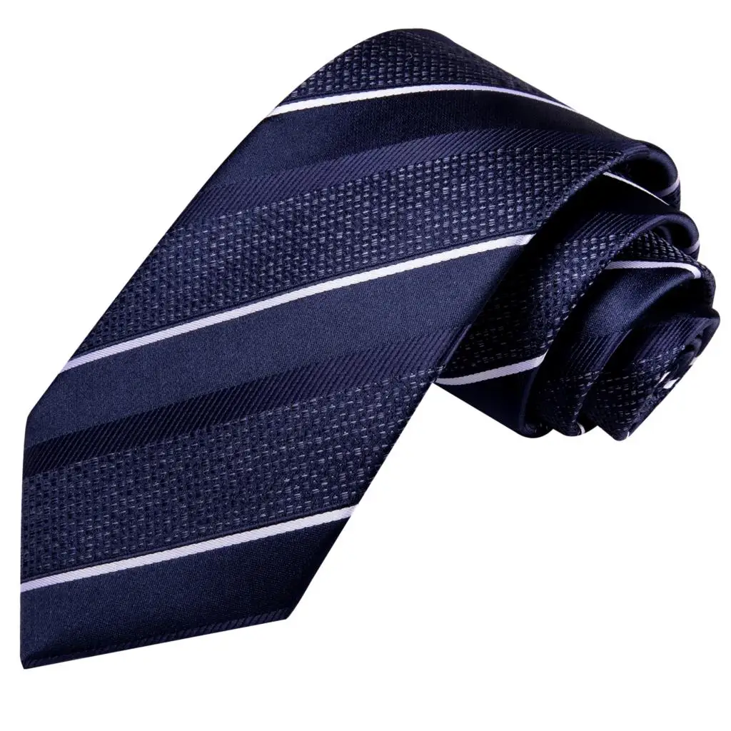 Hi-Tie Marineblau gestreifte Seide Herren Hochzeit Krawatte für Männer Qualität Taschentuch Manschetten knopf Geschenk Krawatte Set Business Party Modedesigner