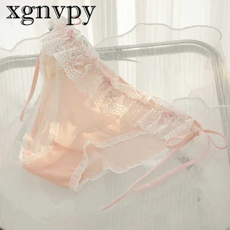 Xgnvpy 섹시한 메쉬 레이스 속옷-삼각 바지, 순수 레이스, 로우웨이스트, 코튼 가랑이 높이 란제리 컬렉션