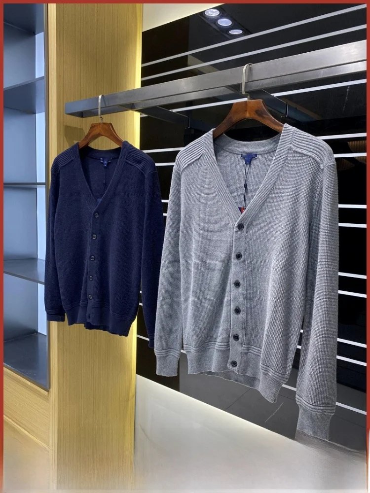 

Ele Casual Men's Wool Knitted Cardigan Coat Medium Thin V-ne Pure Color Autumn Winter Faion Urban Sle