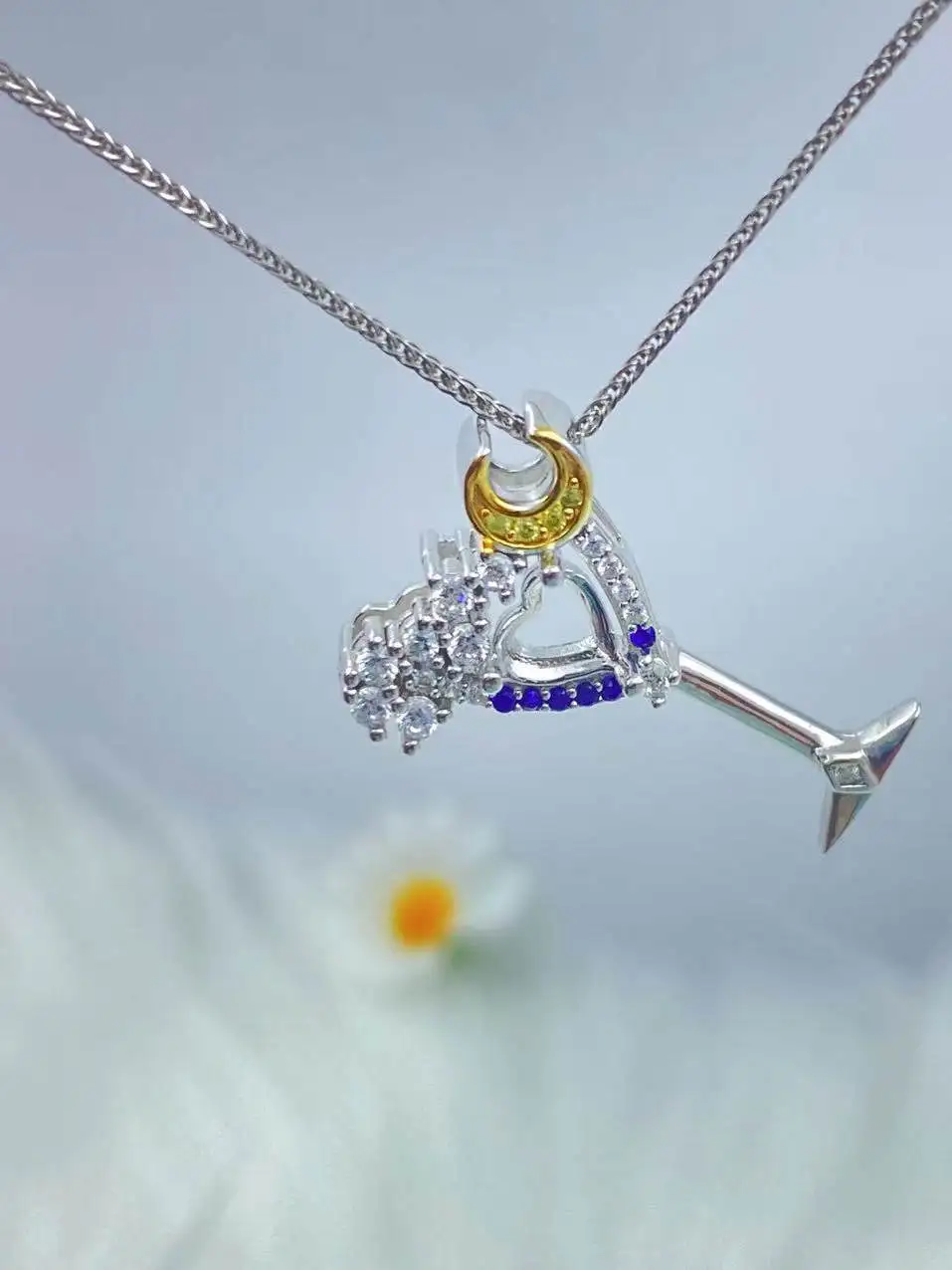 s925-silver-pendant-necklace-women's-fashion-elegant-heart-shaped-tanzanite-embedded-wine-cup-design-jewelry-accessory