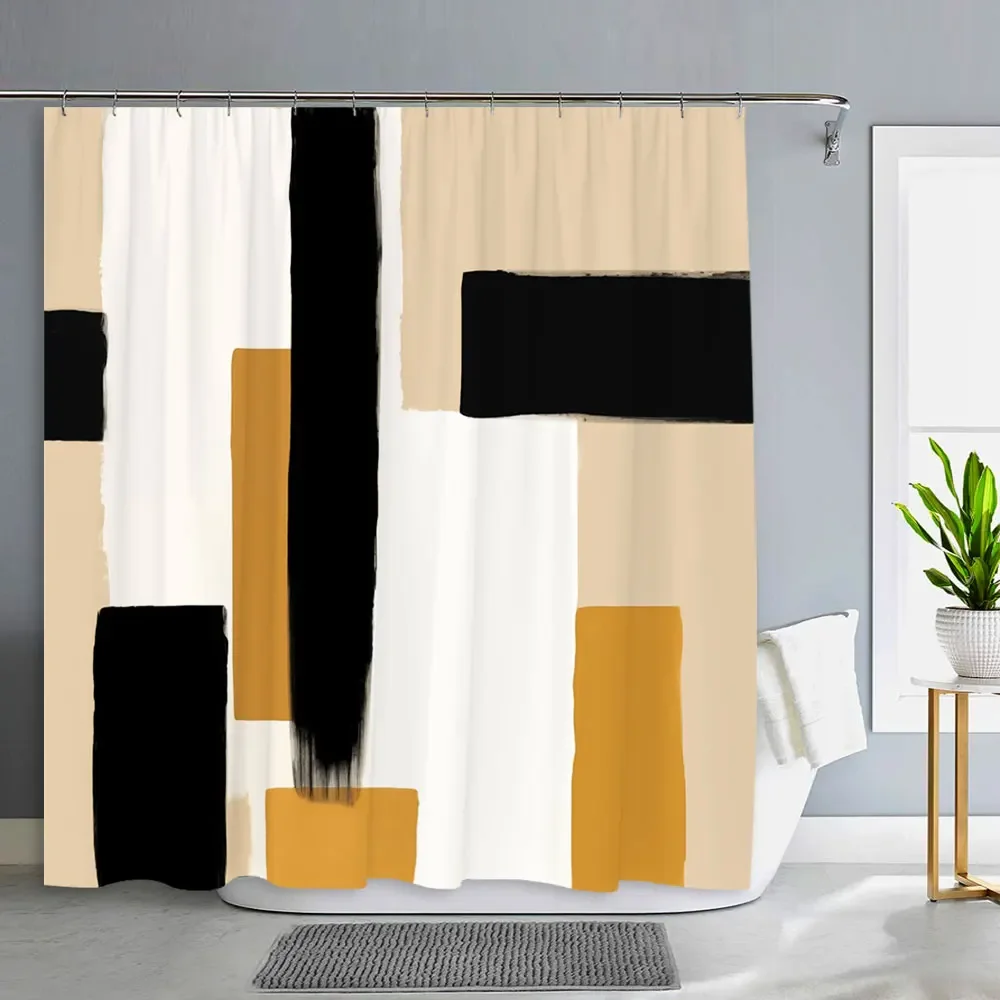 Vintage Art Colour Block Shower Curtain Geometric Pattern Creative Styling Simple Modern Polyester Shower Curtain Bathroom Decor