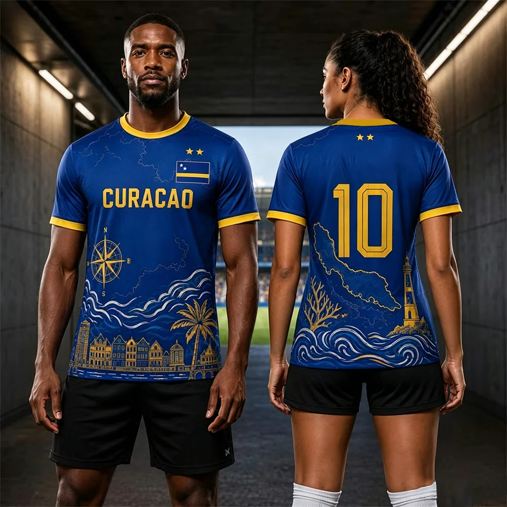 2026 Curaçao Fan Edition Football Jersey Quick Drying Breathable Sportswear Training Top for Men Women Children Summer Suitabl