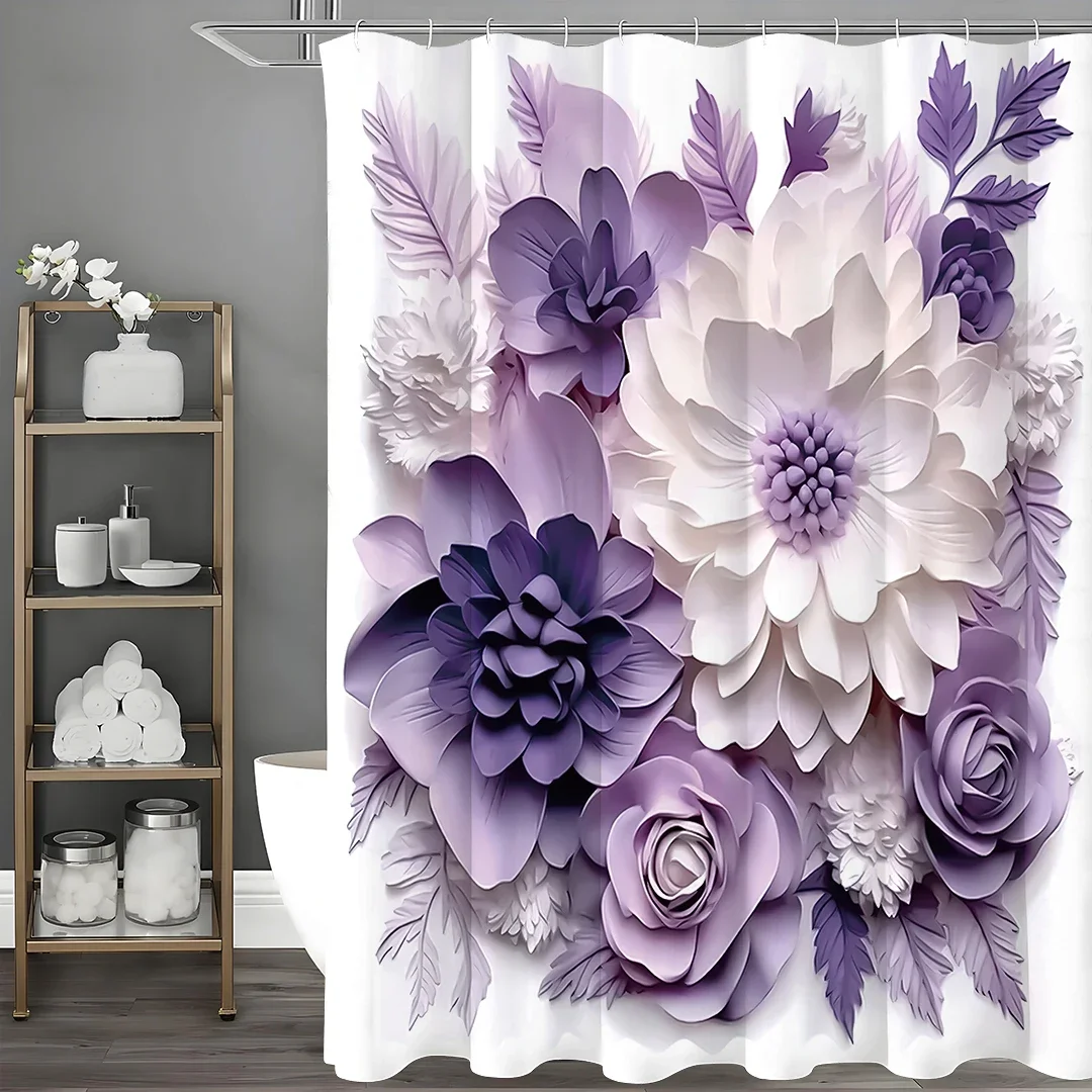 

Purple Floral Light Relief Art Shower Curtain, Bathroom Decorative Shower Curtain, Waterproof Shower Curtain with Hooks