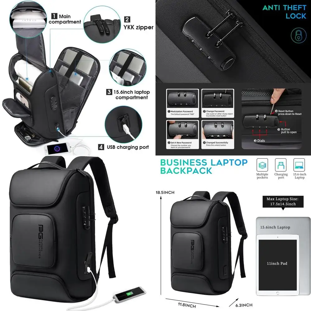 حقيبة ظهر بانج للأعمال، حقيبة ظهر للكمبيوتر المحمول مع منفذ شحن USB، حقائب ظهر نحيفة للأعمال تناسب أجهزة حتى 15.6 بوصة، حقيبة ظهر للسفر للرجال