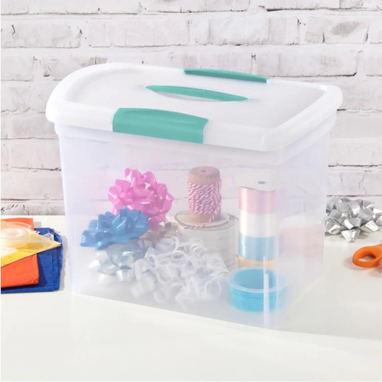 Large Stackable Storage Bins with Latching Lid and Handle, Clear Plastic Organizer for Office Files, 6-Pack