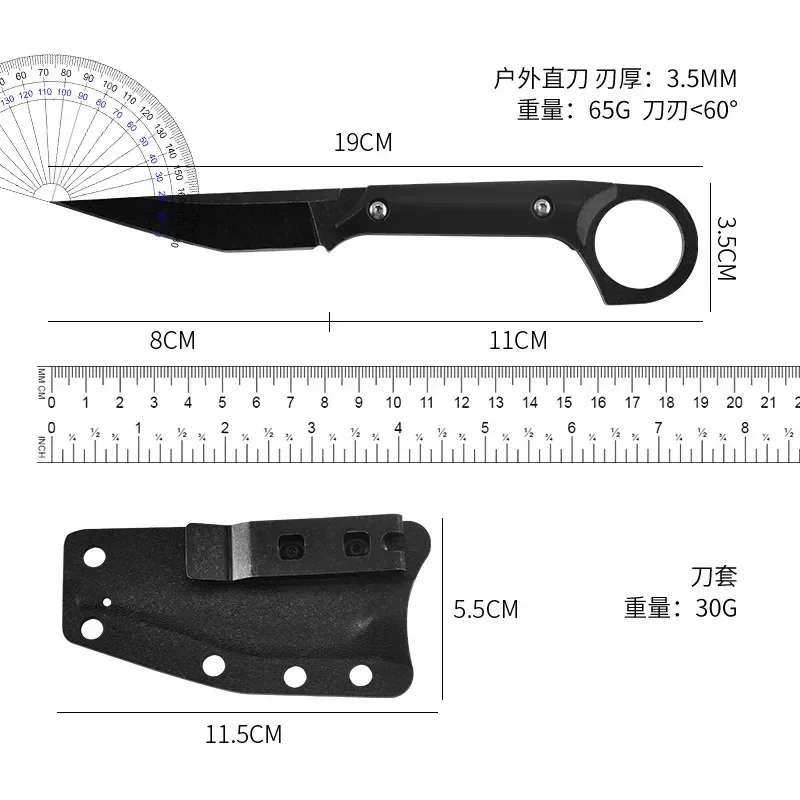 New EDC 440C Stainless Steel Tactical Straight Knife, Outdoor Self-Defense Survival Knife with K Sheath, Portable Camping Knife