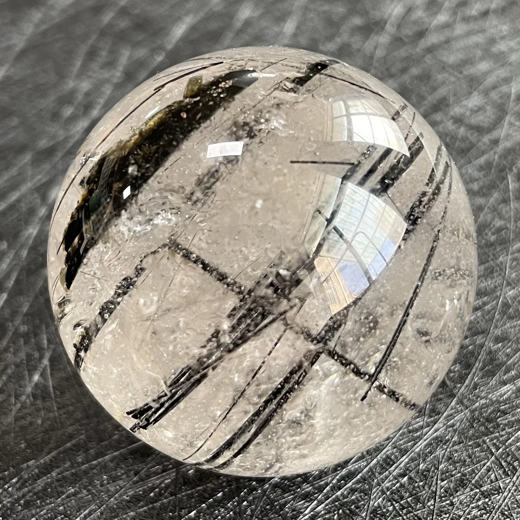 

129g Natural Stone Black Quartz Rutilated Sphere Polished Crystal Ball Decoration Rock Gift Reiki Healing B507