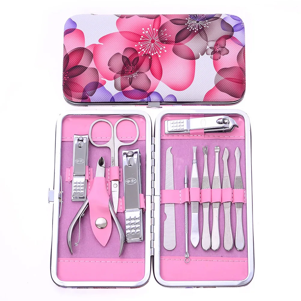 12개입 손톱깎이 세트 스테인리스 스틸 매니큐어 페디큐어 키트 휴대용 손톱 관리 도구 가정 여행용 큐티클 클리퍼