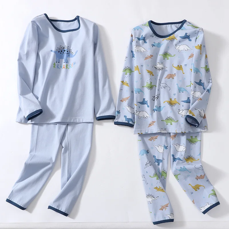 2-16 Years Children Spring Autumn Winter Pyjamas 100% Cotton Dinosaur White Blue Kids Home Wear Boys Pajamas Sets Sleepwear