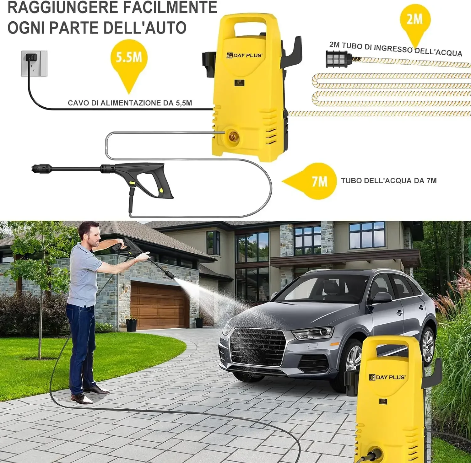 Home& Garden High Pressure Washer,3-IN-1 Power Jet Nozzle,High Power Portable Electric Jet Washer for Patio Car Driveway &Garden