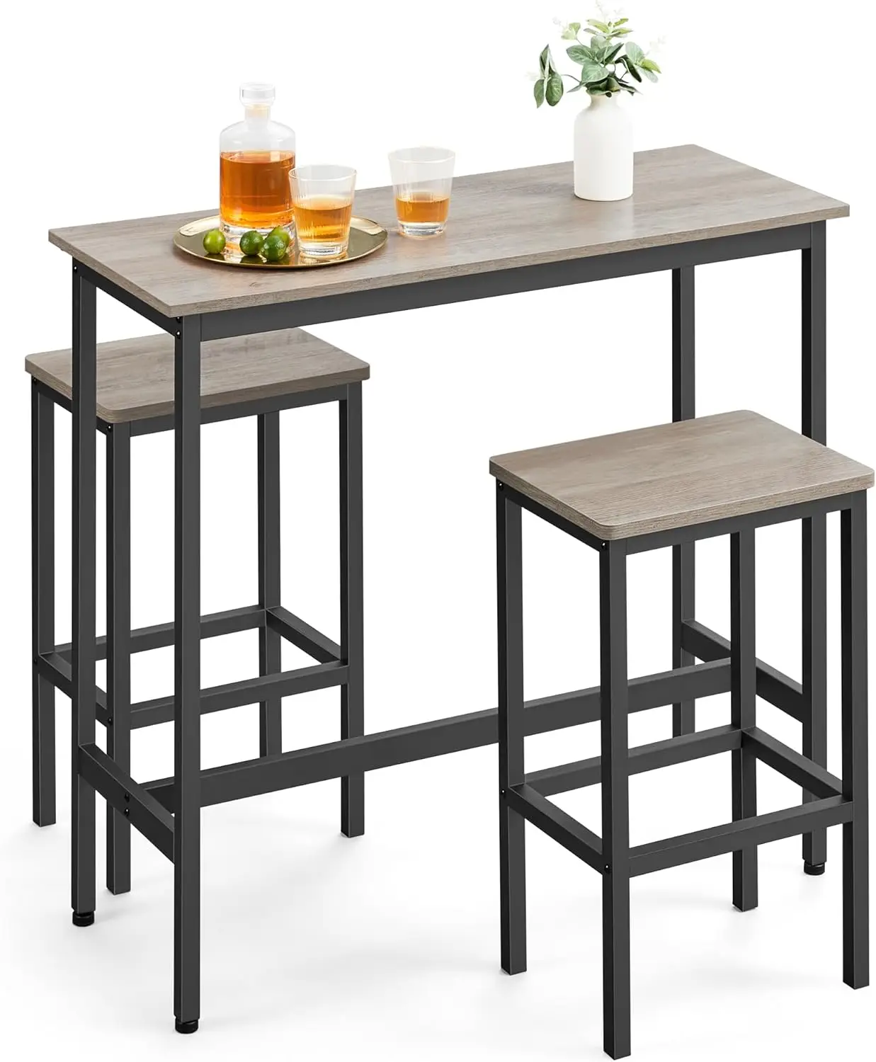 Eetkamerstoelen Set Keuken Bar Hoogte Tafel Met Krukken Set Van 2 Stalen Frame Industriële Heide Greige En Inkt Zwart