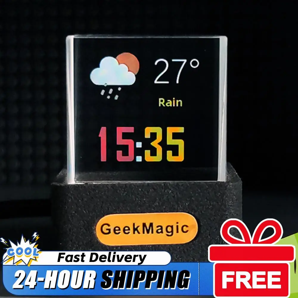 

Мини-умные Wi-Fi часы-метеостанция с кристаллическим кубом, фотодисплеем и GIF-анимациями для дома и офиса