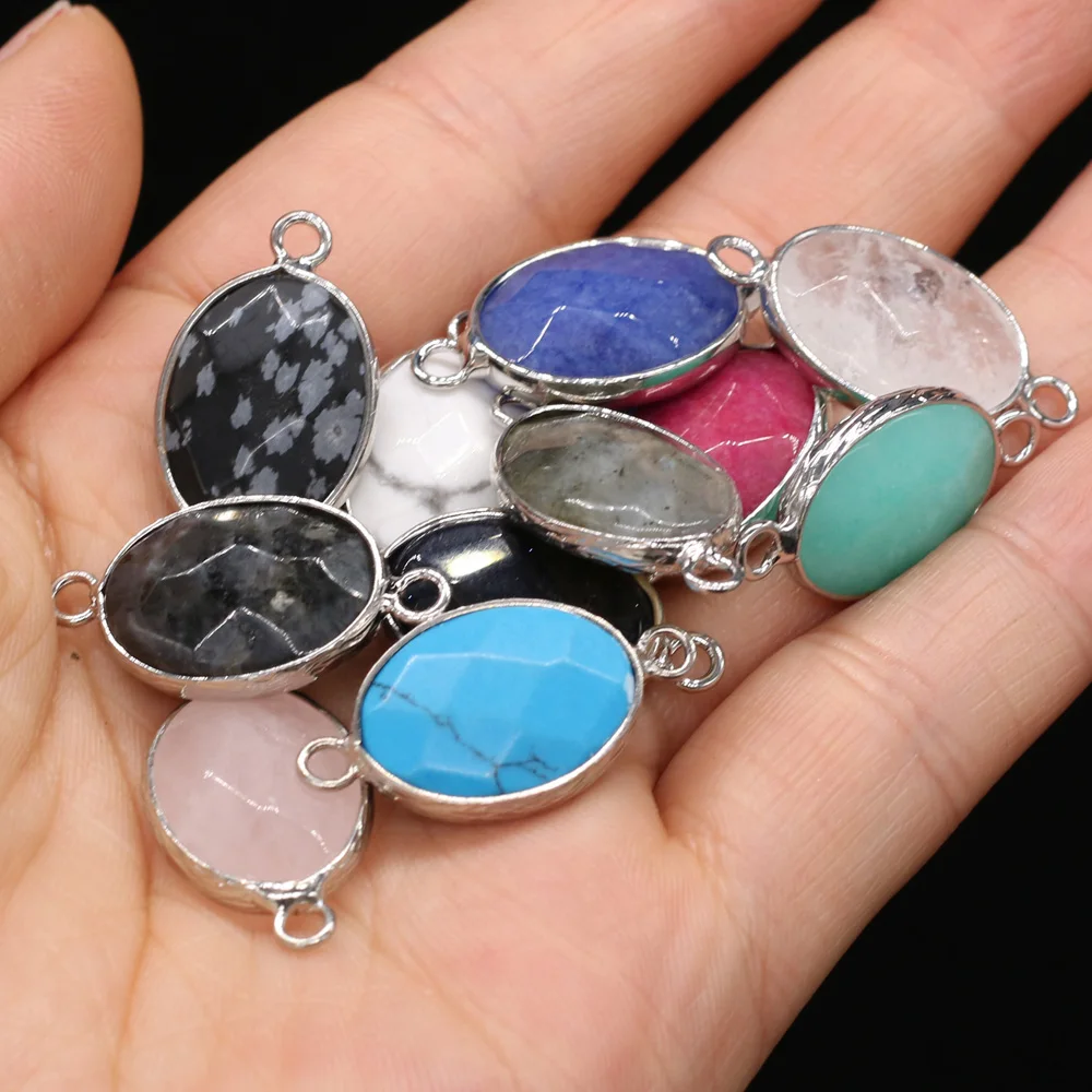 2pcs Natural Stone Crystal Turquoises Flash Labradorite Charms Connectors Pendants Double Hole Jewelry Making Necklace 14x27mm