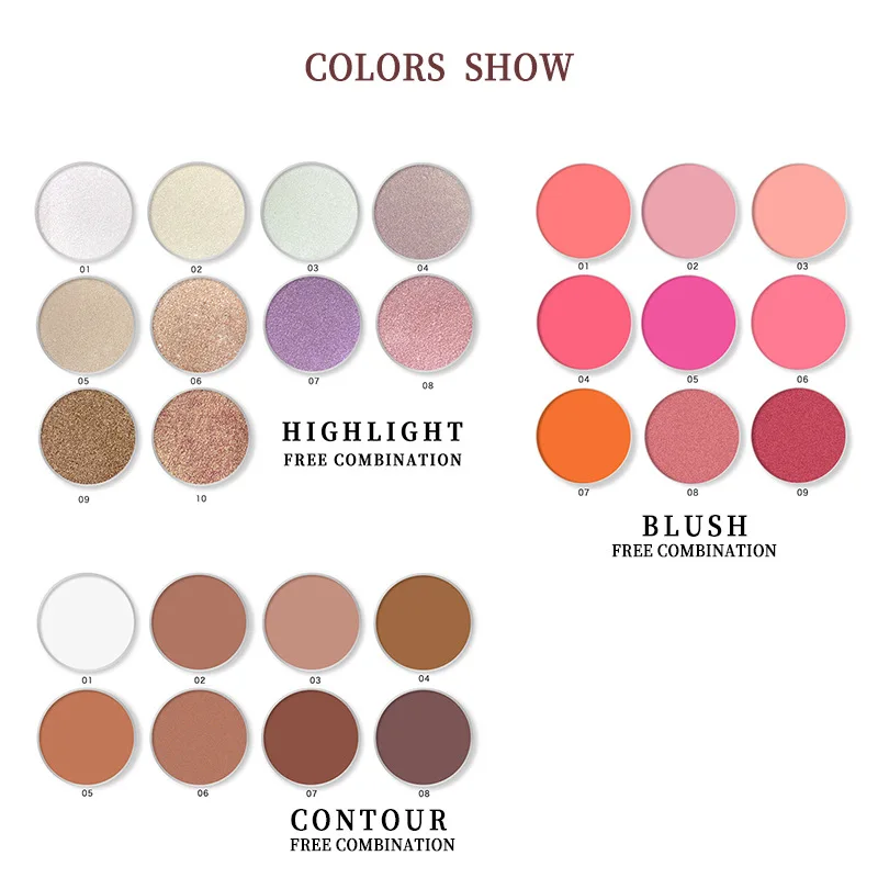 Customized Blush Highlighter Contour Palette Private Label Multi Color Organic Face Makeup Powder DIY Blusher Bulk 20pcs