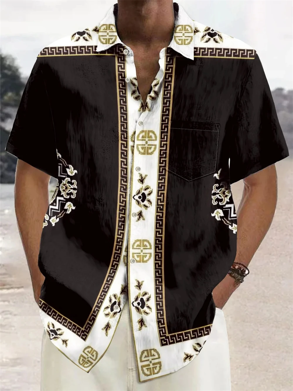 Mens Shirt Vintage Ethnic 3D Print Short Sleeve Casual Button Shirt Summer Beach Shirts Shirt Holiday Casual Blouse Streetwear