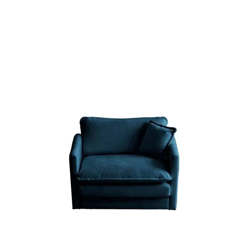 Comfortable Blue Chenille Fabric Single Seat Reading Armchair Comfy Living Room Chair with 1 Toss Pillow