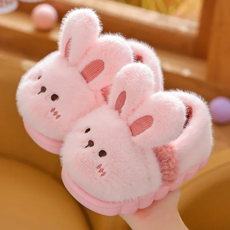 Nuovi bambini Cartoon Rabbit Heel Wrap soffici pantofole suola morbida antiscivolo inverno caldo neonati maschi ragazze Indoor Home Cotton Shoes