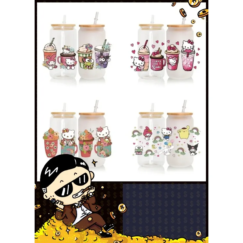 

Sanrio Hello Kitty UV Transfer Stickers Anime Figure My Melody Kuromi Cup Phone Helmet Anime Merchandise Decoration Kawaii Gifts