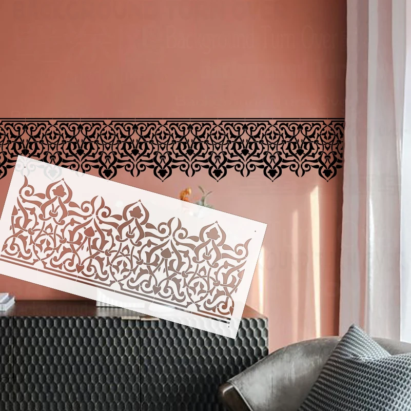 

52cm - 104cm Wall Stencil For Painting Plaster Decor Template To Paint Drawing Rococo Target Damask Border Baroque Rococo S429