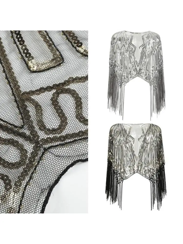 

P9FE Vintage Ethnic Evening Shoulder Wrap Wearable Shawl Feature Decorative Sequins
