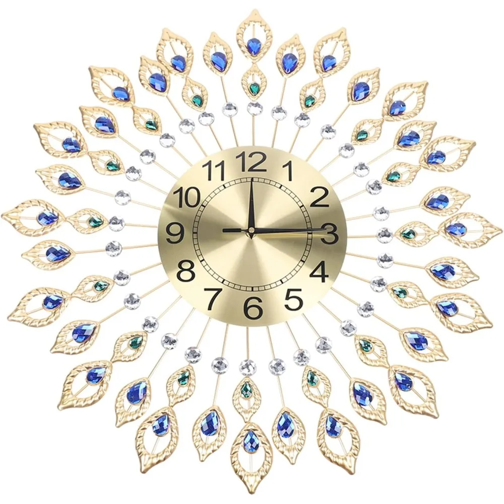 Wall Clocks Crystal Modern Elegant Design with Dial Arabic Numberals Non-Ticking Silent Shining Round Decorative Wall Clocks