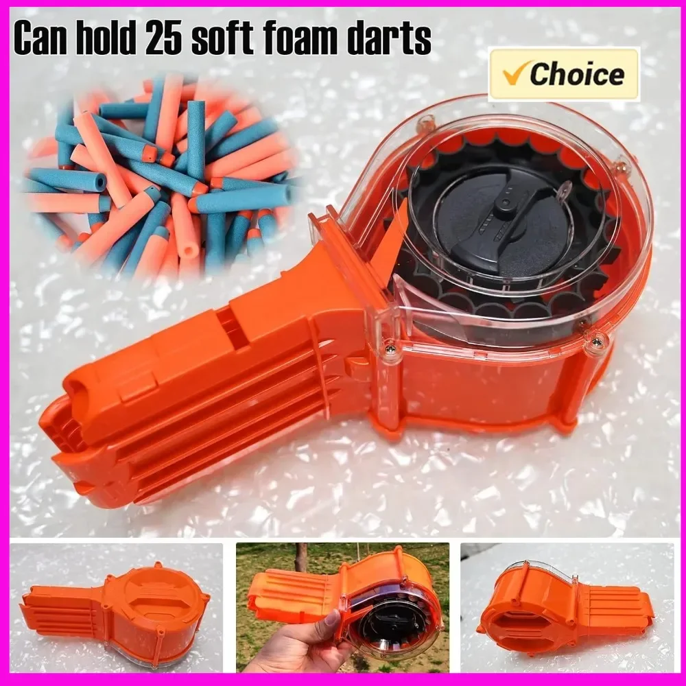장난감 총 N-Strike 엘리트 시리즈용 25 라운드 드럼 매거진(30개 리필 다트 포함) 엉덩이 총 액세서리
