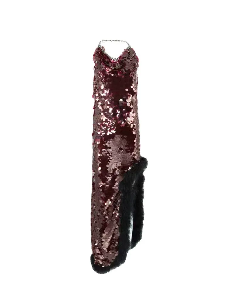 Abiti lunghi senza schienale con paillettes estivi Abiti lunghi sexy con scollo all'americana Slim Fit Glitter Abiti da sera Party Shimmering Women Wrap Hip Dress C202
