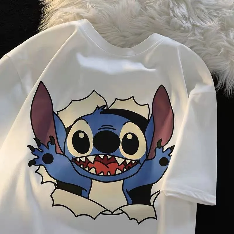 Disney Animation Lilo & Stitch Graphic T-shirt Cartoon Cute Fashion Versatile Men's and Women's O-neck Short Sleeve Shirt