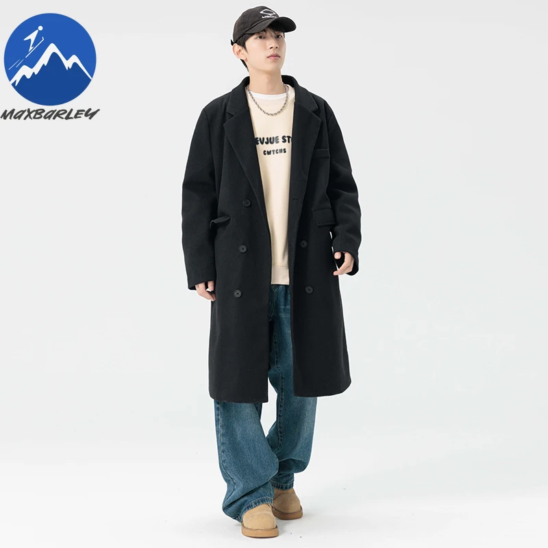 

Maxbarley Wool Overcoat Notch Collar Outdoor Office Lightweight Coat Men Korean Style Winter Fleece Lined Thicken Windbreaker
