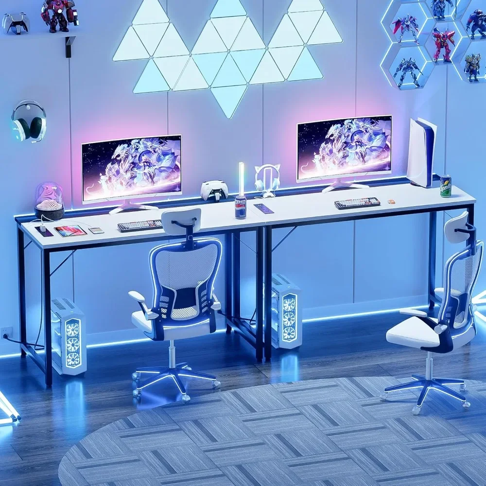 

47 Inch Computer Desks with Power Outlets and USB Charging Ports, Modern Office Desk for Small Spaces, Sturdy Laptop PC Gaming