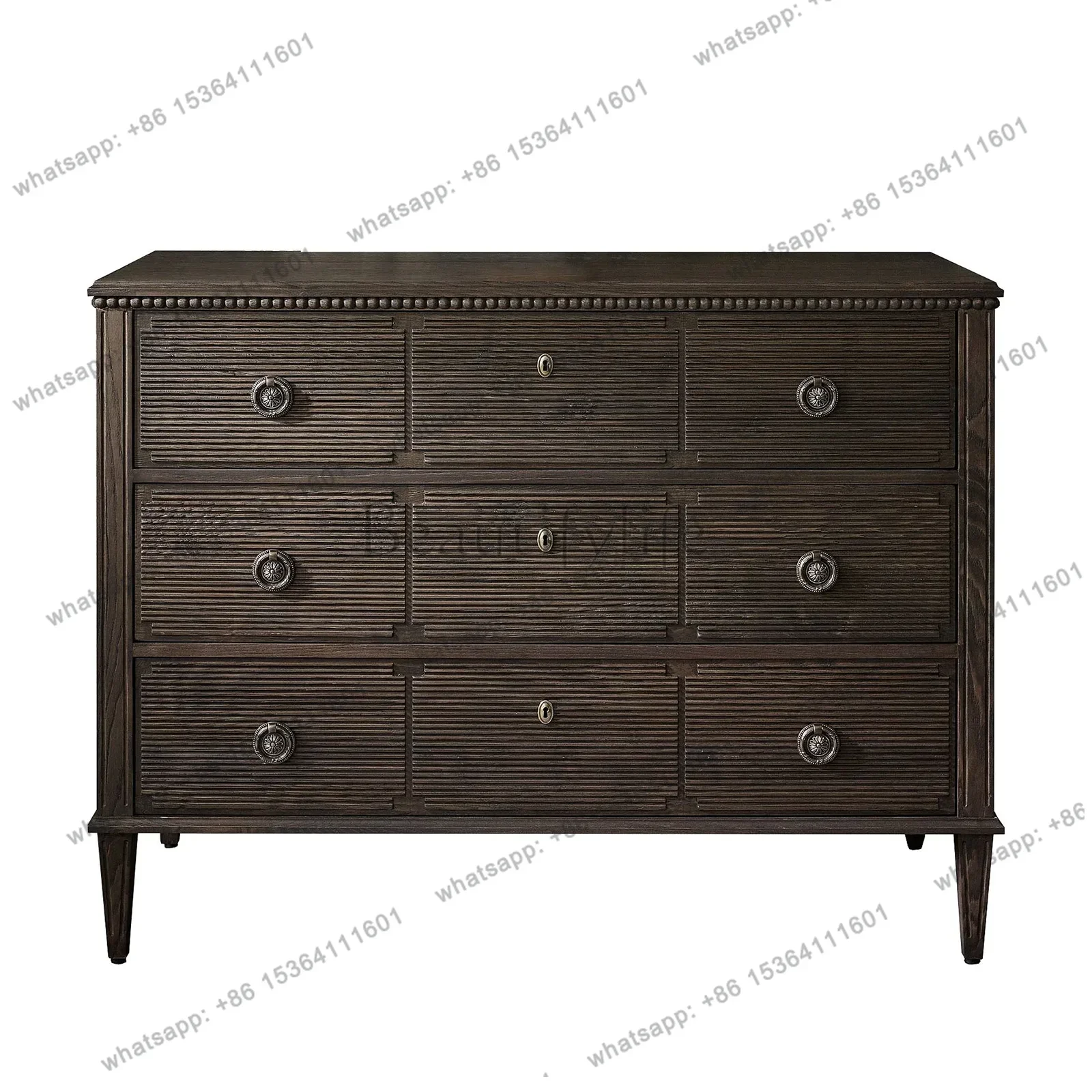 

Solid wood three-bucket cabinet hand-carved bedroom drawer storage side cabinet dresser