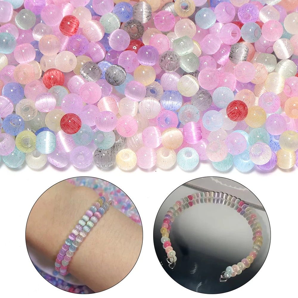 30g 4mm Katzenaugen-Glasperlen, bunte runde lose Perlen für die Schmuckherstellung, DIY-Armbänder, Halsketten, Handyketten-Zubehör – Detail 5