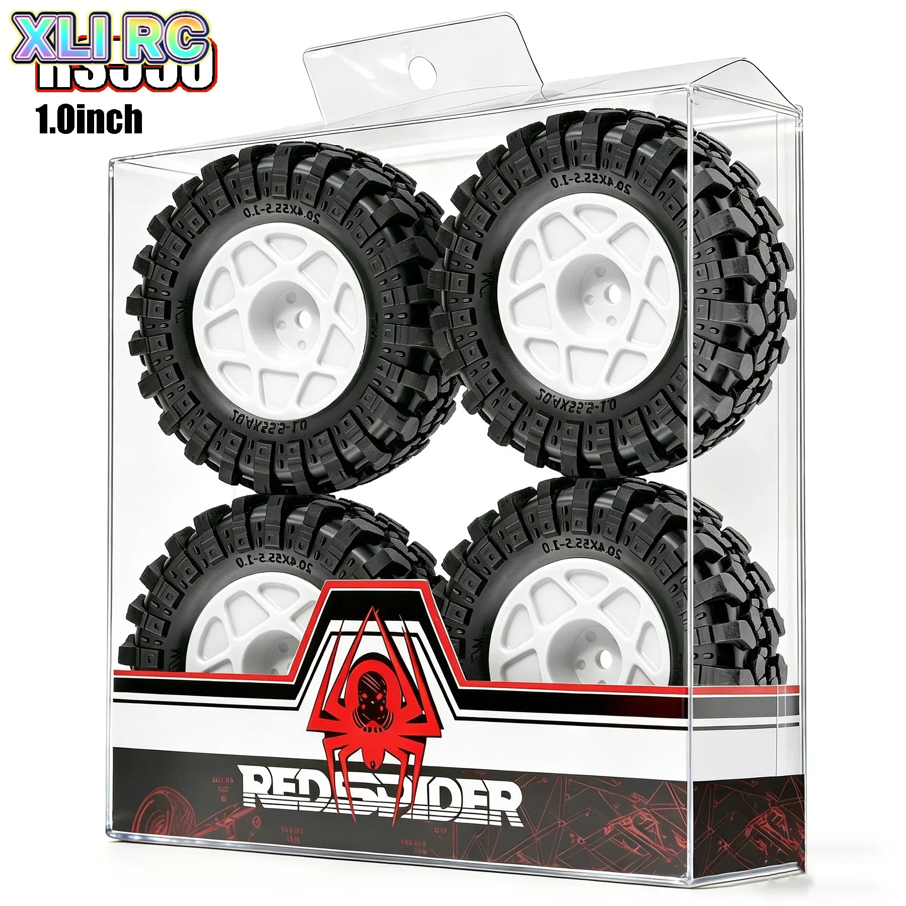 4Pcs 1.0" Plastic Beadlock Wheel & Rubber Tire Set for 1/18 1/24 RC Crawler, Fit SCX24 TRX4M FMS Upgrade Parts