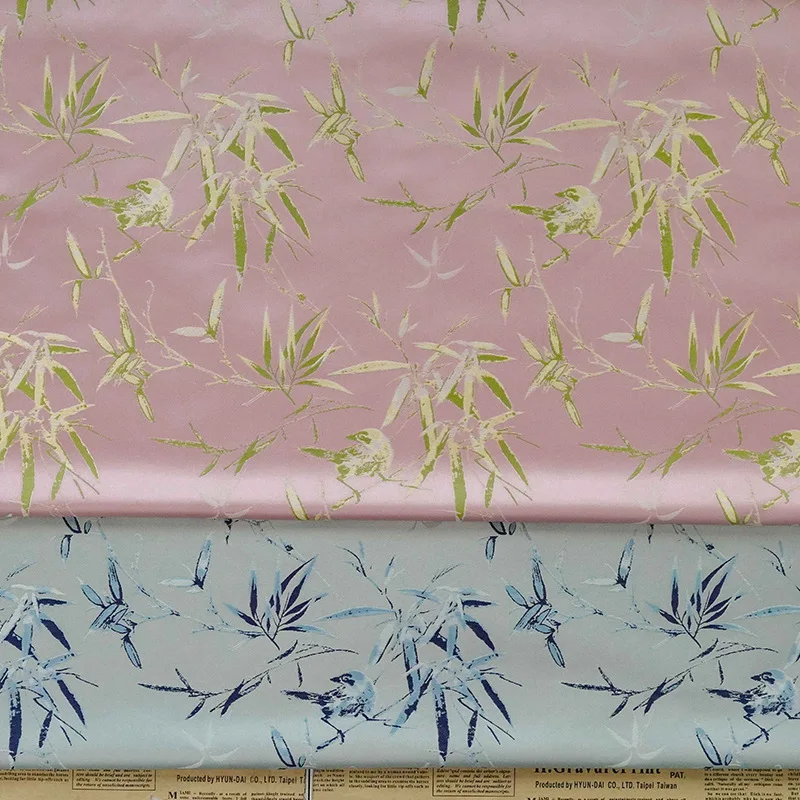 Bamboo Leaf Sparrow Brocade Chinese-Style Yarn-Dyed Jacquard Fabric Soft Decorative Vest Material Sewing Accessories Wholesale
