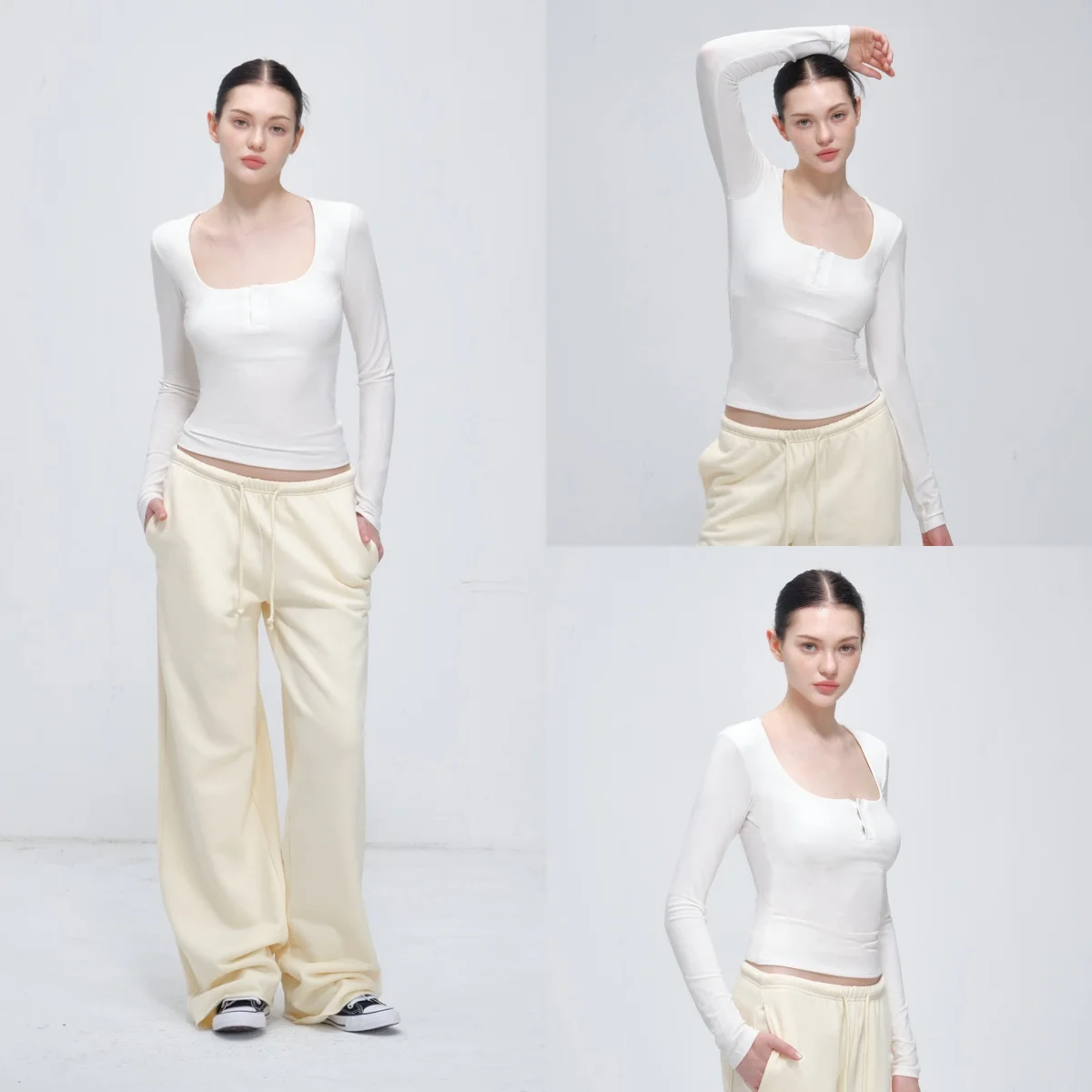 

Осенне-зимняя женская теплая трикотажная базовая рубашка, французский квадратный вырез, приталенный короткий стиль, дизайн на пуговицах, внутренний топ с длинными рукавами, вязаный топ с французским квадратным вырезом