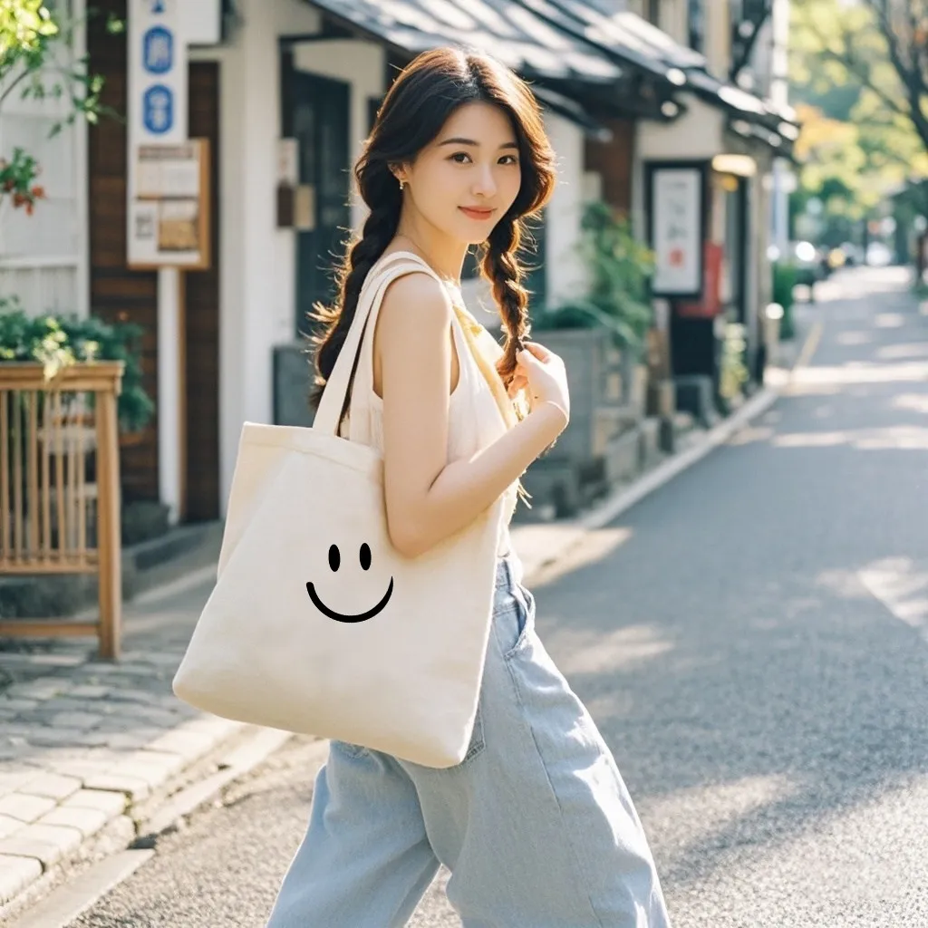 

2026 New Arrival Cotton Canvas Bag Simple Solid Color Reusable Grocery Bag Fashion Handbag For Students