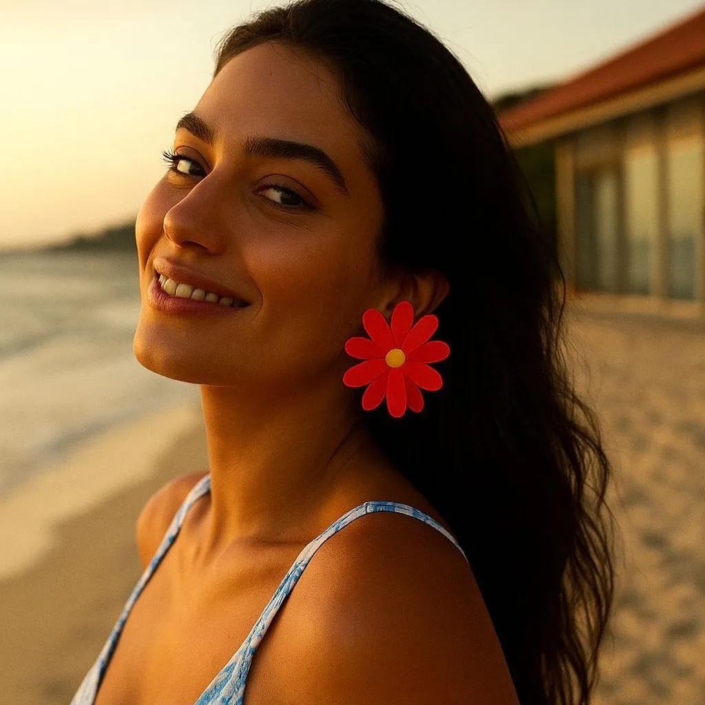 Simple leather big daisy stud earrings, fashionable and versatile vacation atmosphere, standard women's earrings