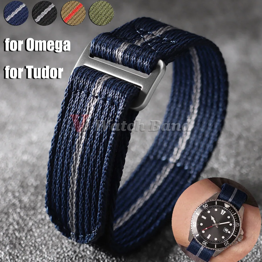 High Quality Fabric Watchband 20mm 22mm for Omega  for Tudor Woven Nylon Strap One Piece Weave Military Men Watch Band Accessory
