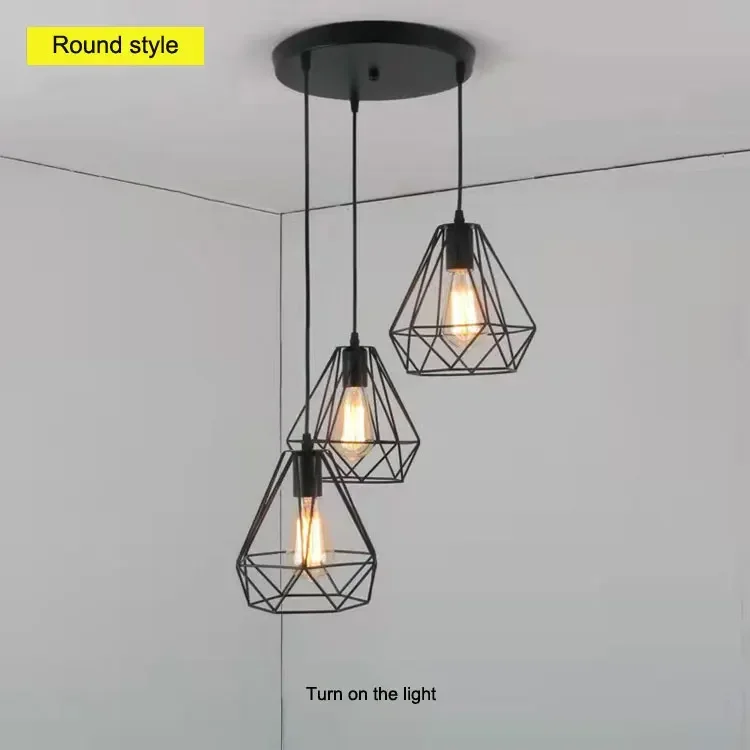 Nordic 3 Heads Restaurant Bar Chandelier Dining Room Lighting Barber Shop Table Lighting Hanging Lamp Bird cage Droplight