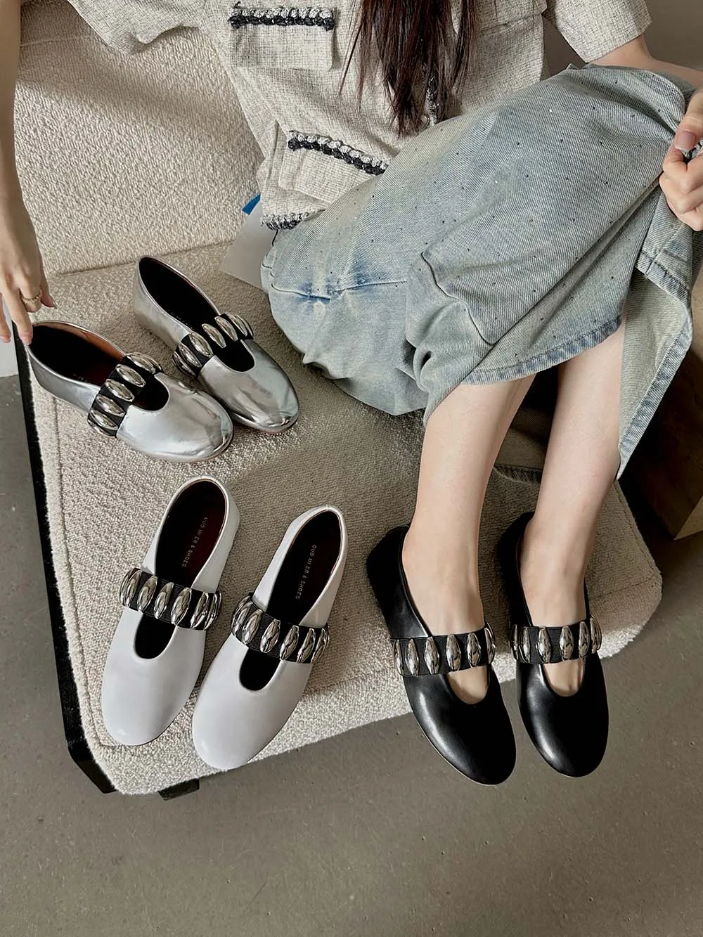 Round Toe Women Flats Loafers Black White Silver Autumn Spring Dress Shoes 2024 New Arrivals Slip On Fashion Ballet Dance Shoes