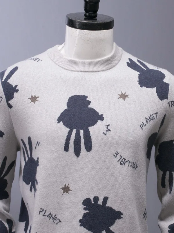 

2025 Autumn Winter New Faion Cartoon Thiened Knitted Sweater round Ne Men's Inner Wear Soft Regular Fit Youth Polyester...