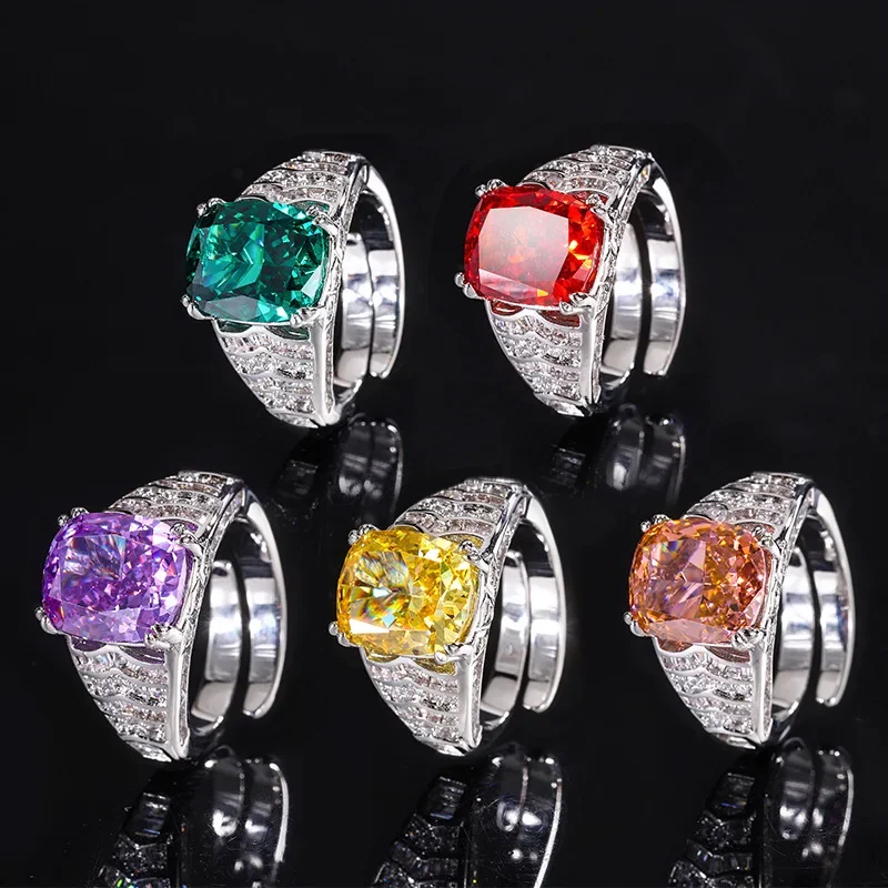 

Adjustable High Carbon Diamond Ring Cushion Cut with Sparkling Gemstone Purple Green Colors Perfect Luxury for Women Jewelry