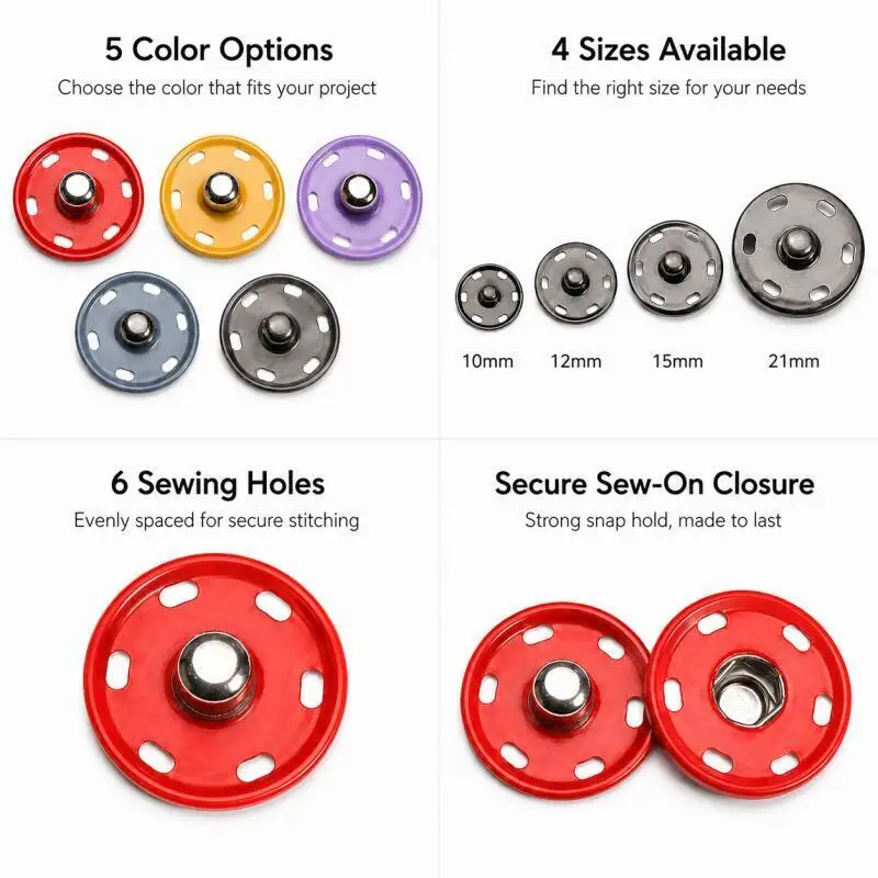 10/20/30 Sets 10-21mm Bunte Unsichtbare Druckknöpfe Metall-Druckknöpfe für DIY-Kleidung und Näharbeiten – Detail 2