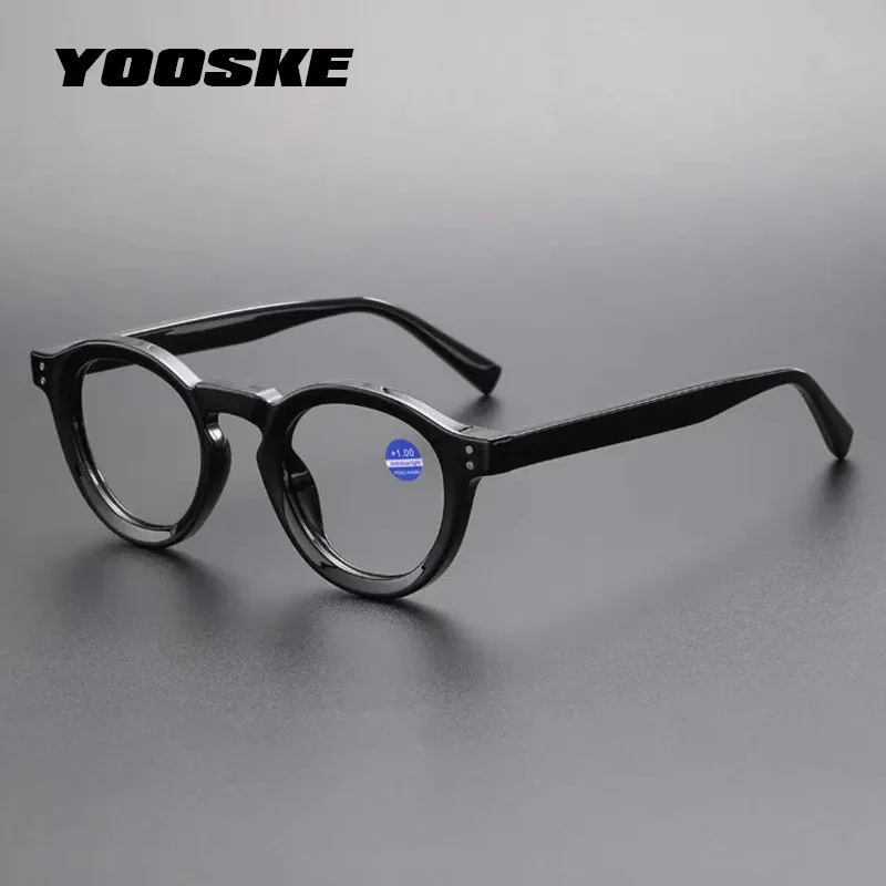 YOOSKE Fashion Round Reading Glasses Women Men Anti Blue Light Computer Goggles Presbyopia Eyeglasses Hyperopia Plus Diopter