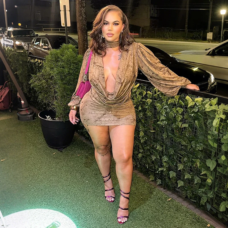 セクシーな3Dプリント誕生日ドレス レディース ナイトクラブ パーティー ランタンスリーブ スイングカラー ラッフル プロム ボディコン ミニドレス ベスティドス