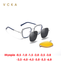 VCKA 3 in 1 Myopia Sunglasses Frame Fold Multi function Magnetic Clip Set Polarized Men Women Custom Optics Glasses -0.50 to -10